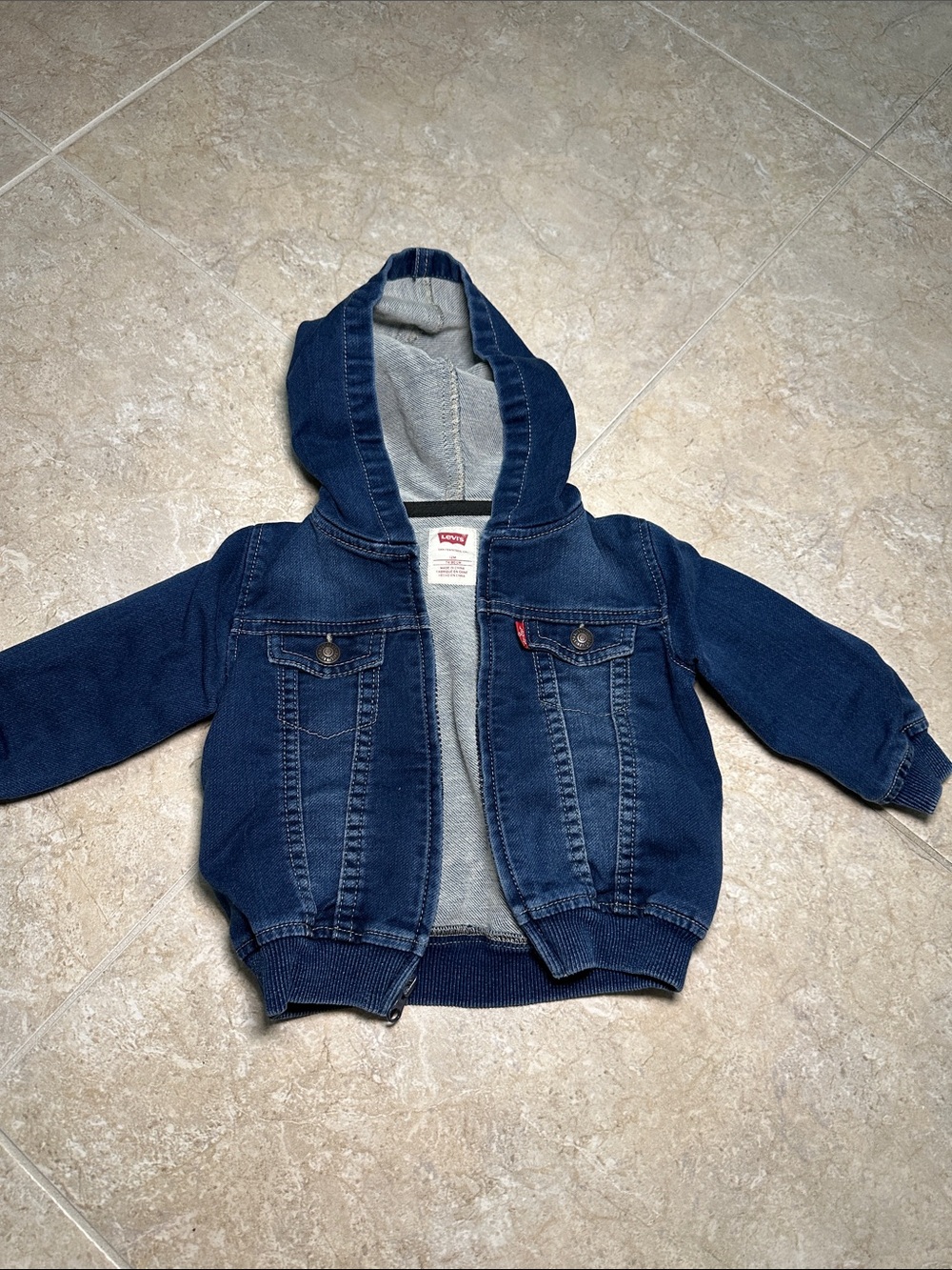 Levi's Dark Blue Hooded Denim Jacket for Kids